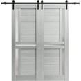 thumbnail image 1 of Sturdy Double Barn Door 60 x 84 inches with | Veregio 7288 Light Grey Oak with Frosted Glass | 13FT Rail Hangers Heavy Set | Solid Panel Interior Doors, 1 of 5