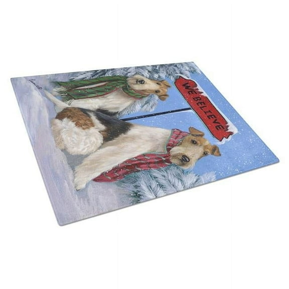 Fox Terrier Christmas We Believe Glass Cutting Board - Large