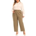 thumbnail image 3 of Agnes Orinda Women's Plus Size Pleated Work Office Outfits High Waisted Straight Business Casual Pants with Pocket 3X Khaki, 3 of 6