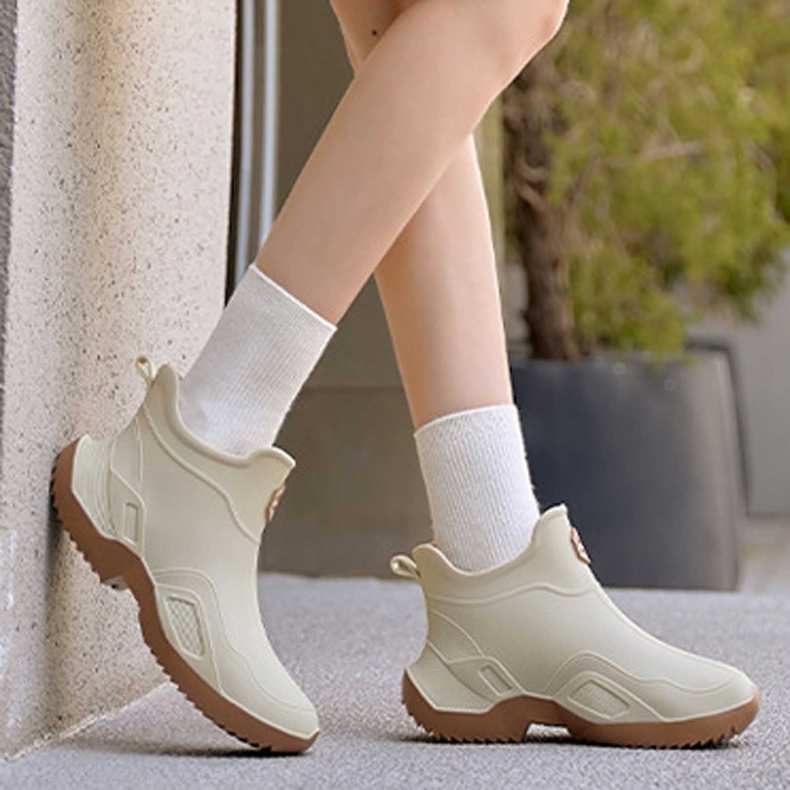 Rain Boots Women Non- Rubber High Top Unisex Rain Shoes Women Rain Boots (Beige 9.5)