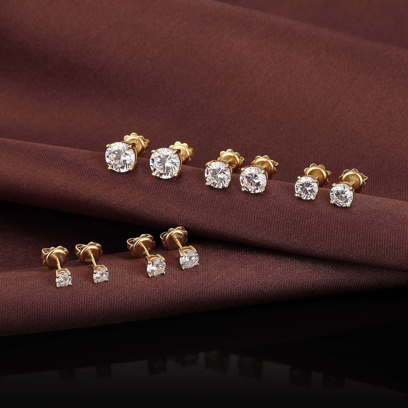 Jiamiaoi 18k White Gold Plated 925 Sterling Silver Sparkly Cubic Zirconia Stud Earrings Sets 4mm-8mm Circle Diamond Earrings Gold Square Stud Earrings Hypoallergenic