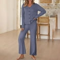 thumbnail image 2 of Diufon Matching Lounge Sets for Women Ribbed Long Sleeve Button Tops Matching Pants Sleepwear Set Fall Winter Outfits, 2 of 8