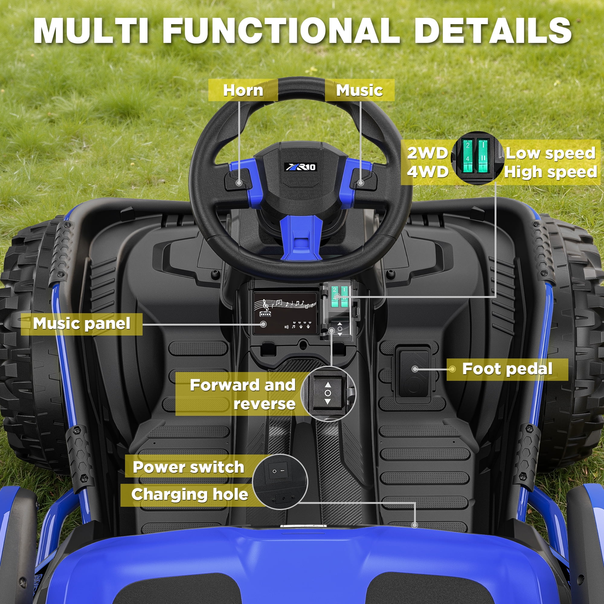 East doll 24V Big Kids Ride on Toys, Electric Power Ride on Car for Kids Age 3-8Y, 4 Wheeler, 4WD 800W Motors ATV for Kids, 5MPH, Parent Remote, Music, Blue