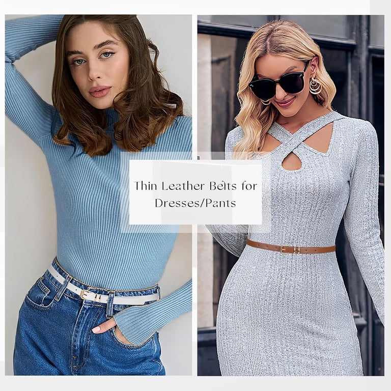 4 Pack Skinny Belts for Jeans Dress Waist Belt with Gold Buckle 0.55\
