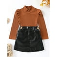 thumbnail image 2 of Bagilaanoe 2Pcs Little Girls Autumn Clothes Toddler Long Sleeve Ribbed Tops + Black PU Leather Skirt 2T 3T 4T 5T 6T 7T Kids Casual Skirt Set, 2 of 9