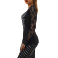thumbnail image 6 of Liacowi Sexy Deep V-Neck T-shirt Tops for Women Lace Trim See-through Print Long Sleeve Slim Adults Crop Tops, 6 of 9