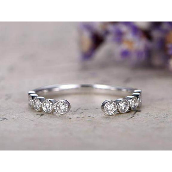 0.25 Carat 10K White Gold Wedding Band With Moissanite Diamonds Anniversary Ring