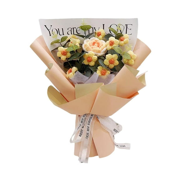 Arreglos de flores de flores de crochet Decoración del hogar decorativo Fotografía de la fotografía Adornado Regalo de boda de ramo de
