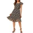 thumbnail image 3 of INSPIRE CHIC Women's Floral Print Elastic Waist Square Neck Ruffled Hem Belted Midi Dress, 3 of 6