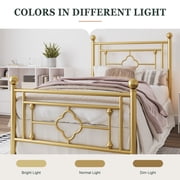 Amolife Twin Size Metal Platform Bed Frame with Vintage Cross Pattern Headboard&Footboard, Gold