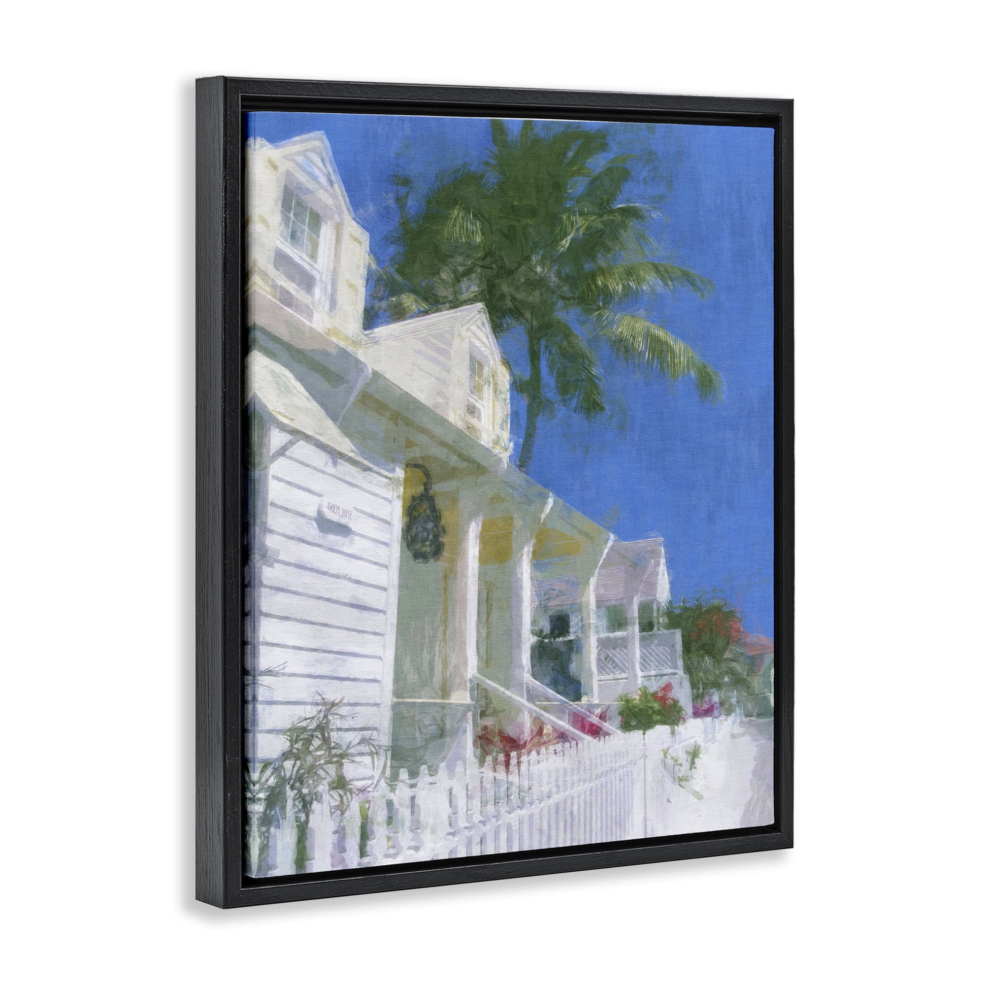 Stupell Industries White Coastal Cottage Coastal Painting Black Floater Framed Canvas Art Print Wall Art, 17 x 21