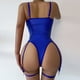 thumbnail image 3 of Gibobby Conjuntos de Lencería Lencería para mujeres 1 PC Body de peluche de cuero Lencería Sexy Recorte fuera del hombro PU unido con cordones Liguero Teddy Body con 1 par de(Azul, XXL), 3 of 5