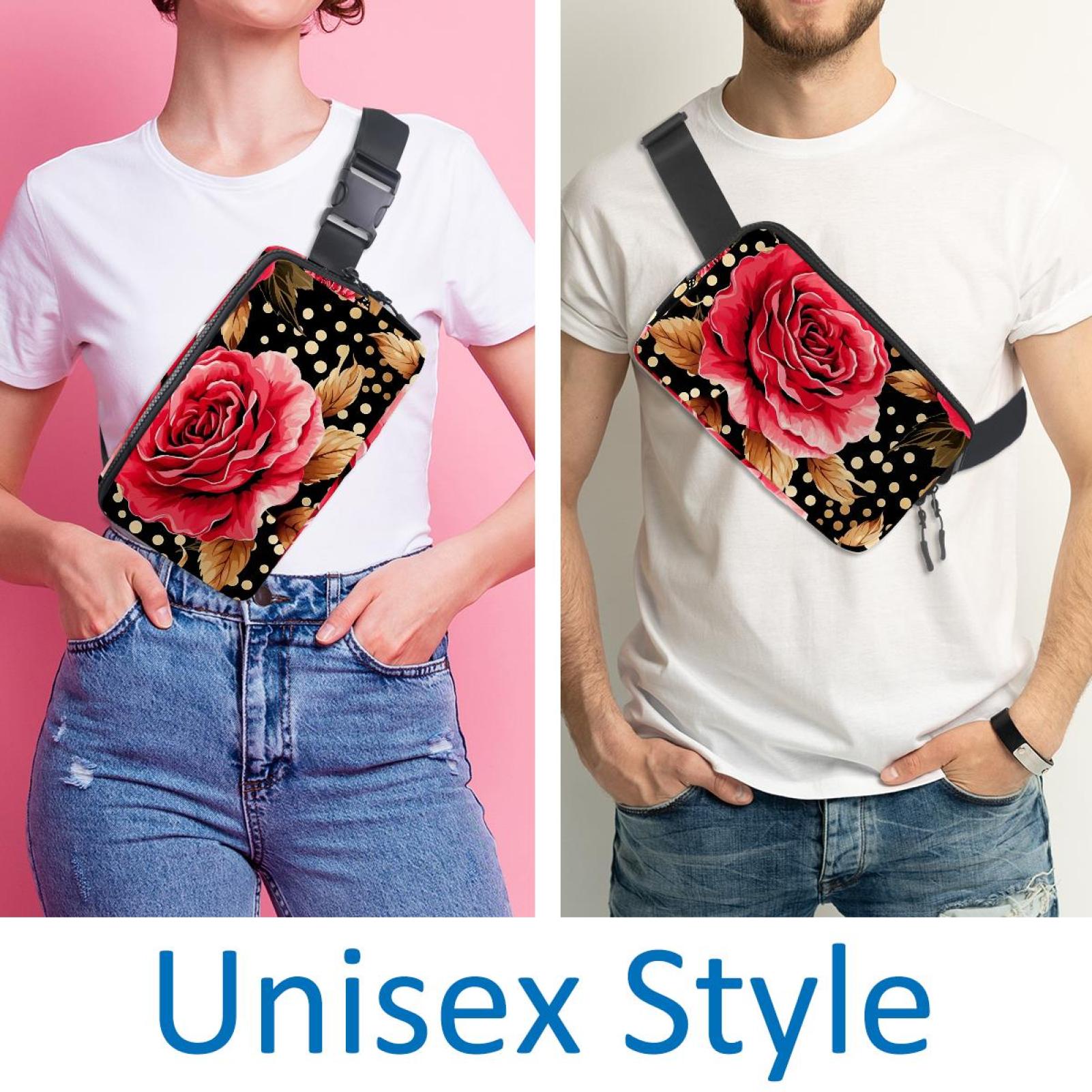 Rose Leopard Lightweight Adjustable Fanny Pack Sling Bag with Extension Strap Crossbody Bag Unisex