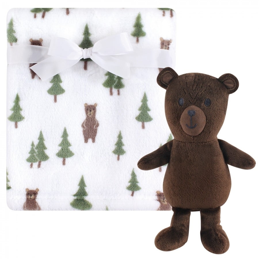 Hudson Baby Infant Boy Plush Blanket with Toy, Forest Bear, One Size
