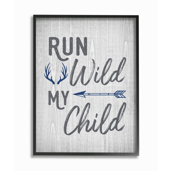 Stupell Industries Rustic Run Wild My Child Quote Arrows and Antlers Framed Wall Art Design by Ashley Calhoun, 16" x 20", Black Framed