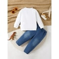thumbnail image 3 of Infant Baby Boys Clothes 6 Months Boys Outfits 9 Months Boys Long Sleeve Dinosaur Print Top Jeans Pants 2PCS Boys Fall Winter Clothing Set White, 3 of 7