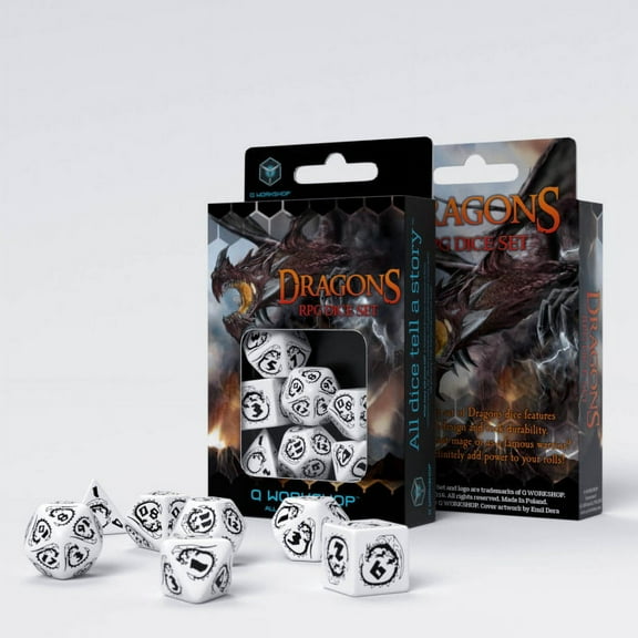 White and Black Dragons Dice Set Offered by Publisher Services