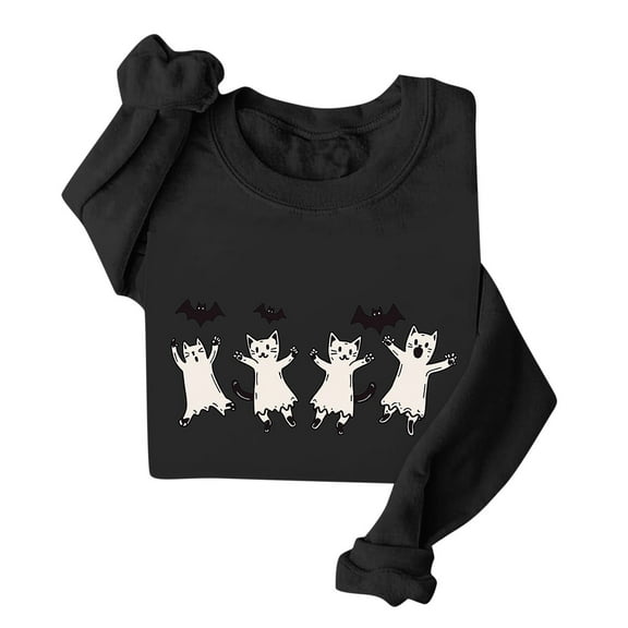 Halloween Ghost Sweatshirts for Women Long Sleeve Crewneck Loose Fit Cute Spooky Printing Pumpkin Top Soft Sweater Costumes