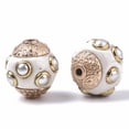 thumbnail image 2 of 5pcs Handmade Indonesia Beads with Metal Findings Round Rose golden White 14~15x14.5~15mm Hole: 1.6mm, 2 of 2