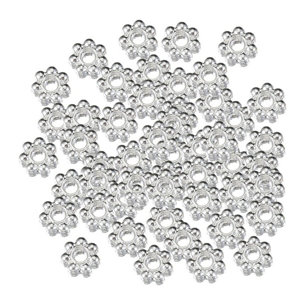 100 cuentas espaciadoras de flores de margarita, cuentas espaciadoras sueltas florales de metal, margaritas creativas Plata