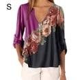 thumbnail image 1 of Blusa Camisa con cuello en V y estampado floral Blusa suelta de manga larga Top de mujer, Rosa roja, S Kearding AP002021-57, 1 of 5
