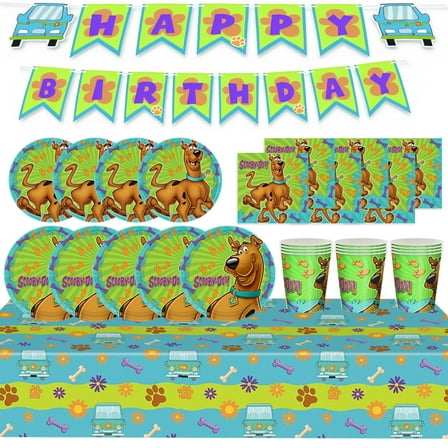 Scooby Birthday Party Decorations - Puppy Themed Supplies Includes Plates, Cups, Napkins, Banner, Cutlery, Tablecloth