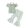 thumbnail image 1 of Gupgi 2Pcs Toddler Girl Daisy Clothes Set 1T-5T Kids Baby Cold Shoulder Ribbed Tops Floral Bell Bottom Summer Outfits, 1 of 10