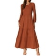 thumbnail image 2 of Vestidos A-Line en capas INSPIRE CHIC para mujer, vestido midi casual de manga larga con cuello redondo y bolsillos, color naranja, 2 of 6