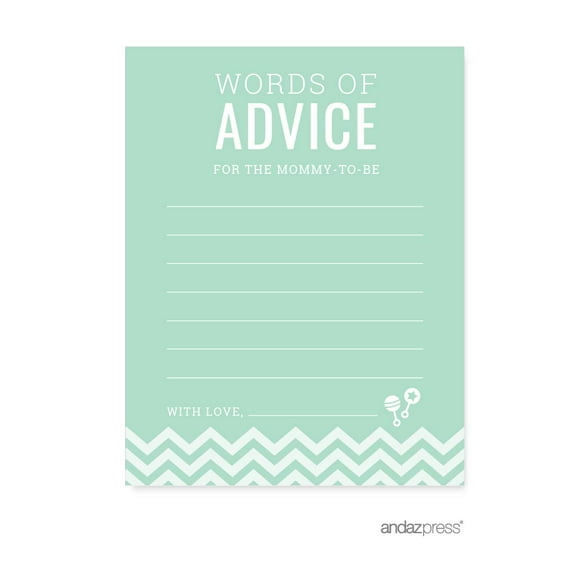 Advice Cards Mint Green Chevron Baby Shower Games, 20-Pack