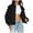 Black, variant on Women's Vintage Faux Leather Jacket with Oversized Fit, Functional Pockets and Contrast Stitching for Casual Streetwear