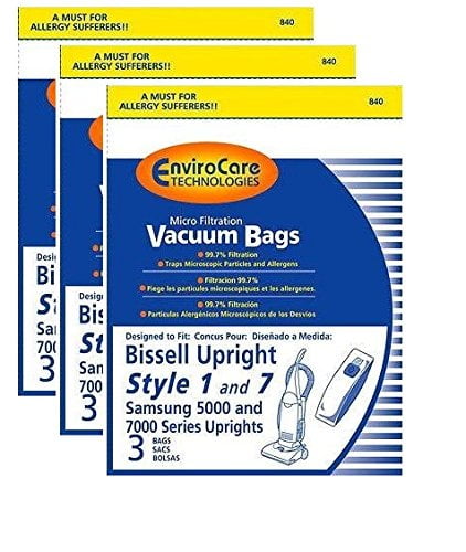 9 VACUUM BAGS to fit BISSELL STYLE 1 & 7 #30861 MICRO FILTRATION  BY ENVIROCARE 