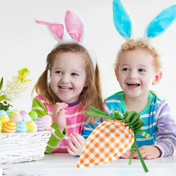 Bolsa de regalo con forma de zanahoria y conejito de Pascua para dulces | Bolsa de tela para fiestas, ideal para la búsqueda de huevos de Pascua y celebraciones infantiles | Decoración rosa,