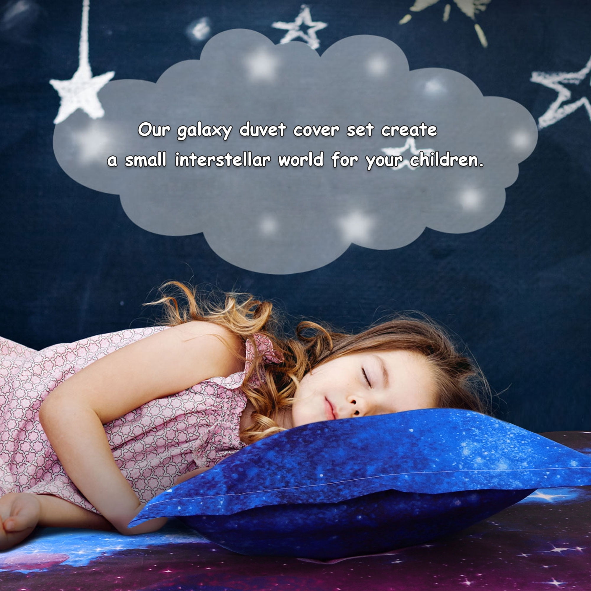 PiccoCasa 4pcs Galaxy Duvet Cover Set with Flat Sheet & Pillowcase, Blue Sky, Twin