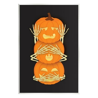 Stupell Industries Hear See Speak No Evil Pumpkins Graphic Art Unframed Art Print Wall Art, Design by Linda Birtel