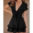 thumbnail image 4 of Vestido PRETTYGARDEN 2025 Cuello en V Manga Corta Negro XL, 4 of 5