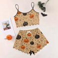 thumbnail image 2 of WTOBBY Women's Two-Piece Halloween Pajama Set Retro Floral Sleeveless Vest Adjustable Straps with Matching Shorts Soft Sleepwear Cozy Home Lounge Outfit,Beige L, 2 of 5