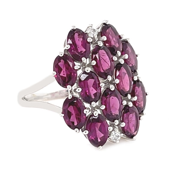 925 Sterling Silver Rhodolite Garnet,White Topaz Ring