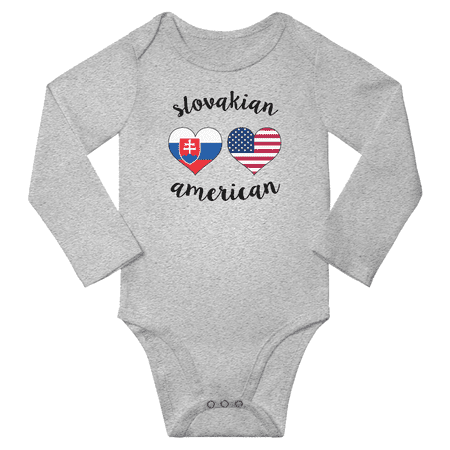

Slovakian and American Love Heart Baby Long Slevve Bodysuit (Gray 12-18 Months)