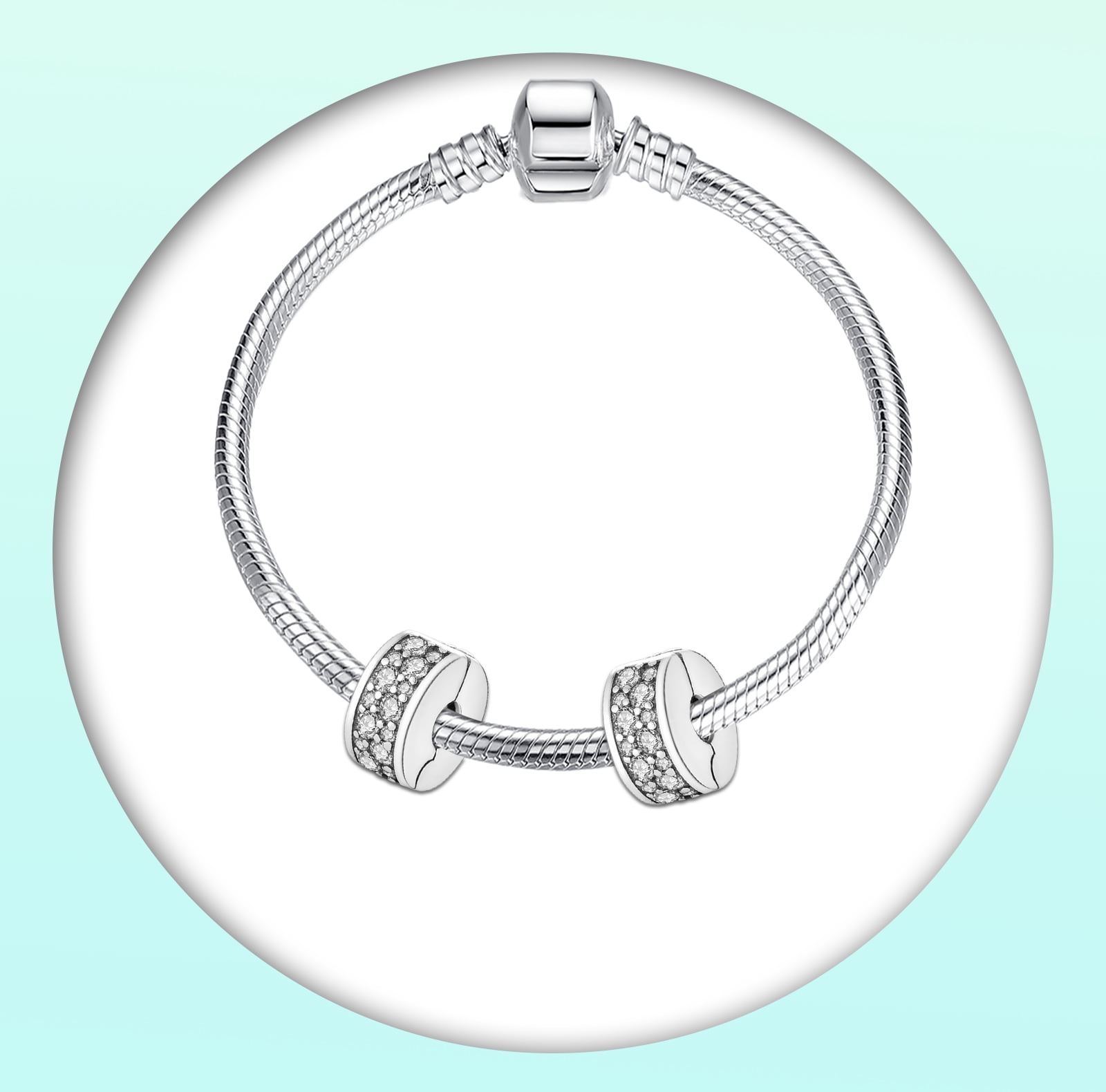 ROSIANNA 925 Sterling Silver Charms 2Pcs Silver Clips fit Bracelets Necklaces Dangle Beads with 5A Cubic Zirconia Christmas Valentine Mother's Day Gift for Women