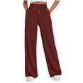 thumbnail image 2 of ibiyuan Women Soft Knit Wide Leg Trousers, Elastic High Waist Stretch Loose Fit Pants Lightweight Casual Bottoms Spring Fall Street Daily Outfit, 2 of 4