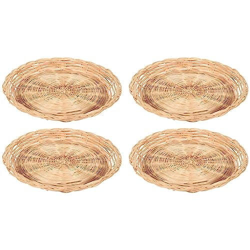 4 Pcs Bamboo Paper Plate Holder - 10 Inch Round Woven Plate Holder,Reusable Paper Plate Holders for Picnic Party