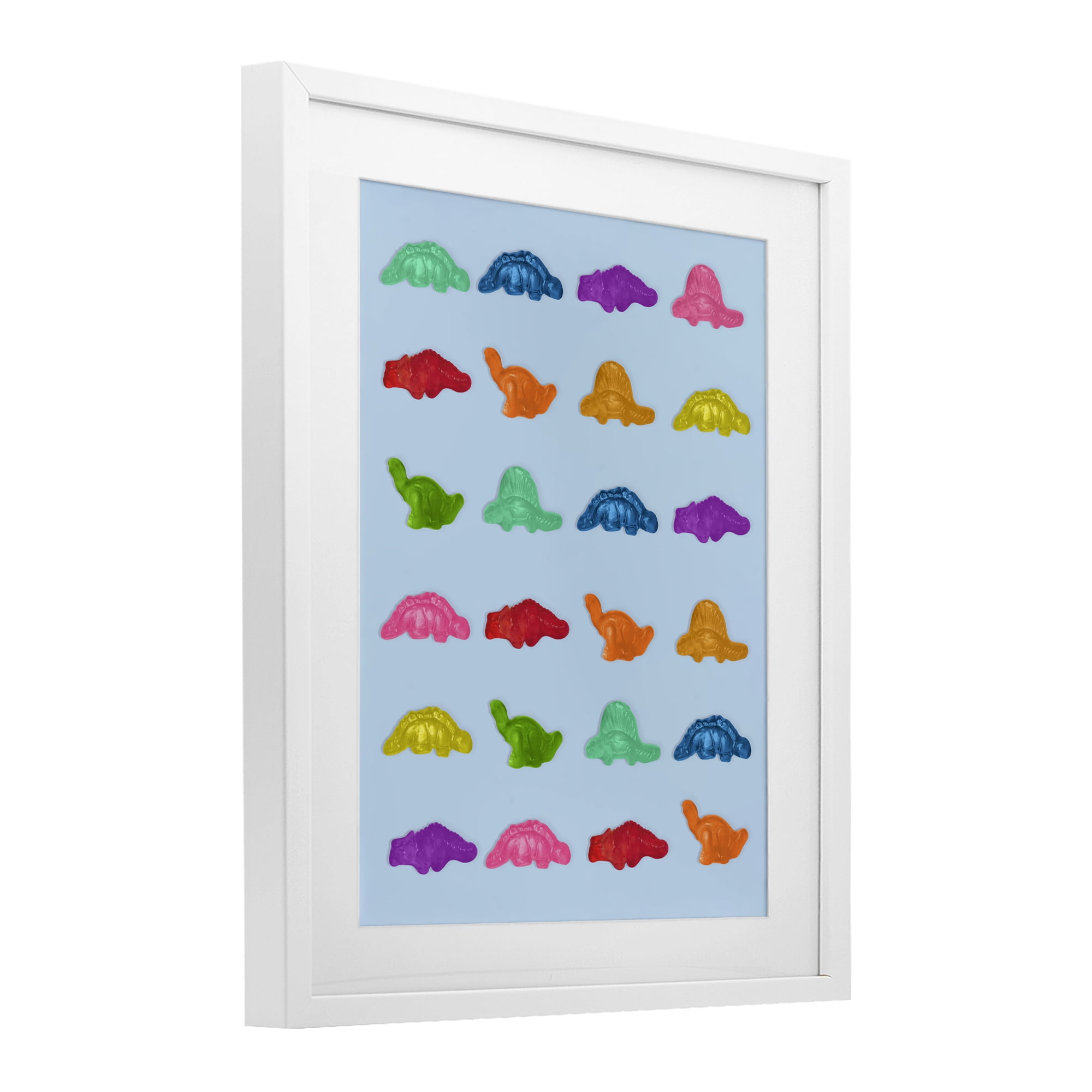 Stupell Industries Colorful Dinosaur Gummies White Framed Print Under Glass, design by LISH Creative