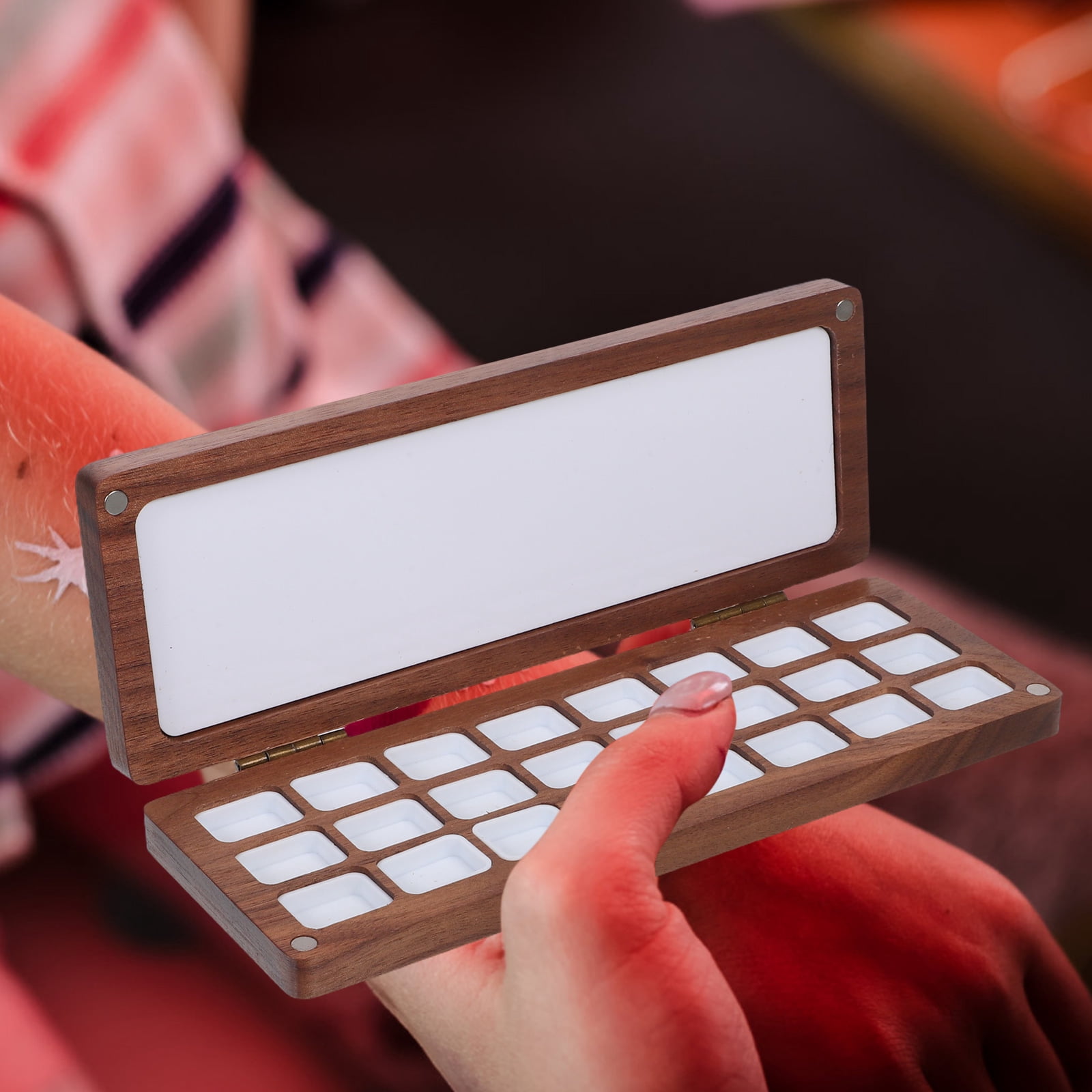 RENACLIPY Portable Coffee Wood Watercolor Palette Case with Cover for Travel