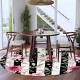 thumbnail image 3 of Round Rug 7Ft Washable Non-Slip, Pink Roses Circle Area Rugs for Living Room Bedroom, Romantic Flowers Leaves Floral Black Stripes Indoor Floor Mats Carpet Runner for Home Decor Aesthetic, 3 of 8