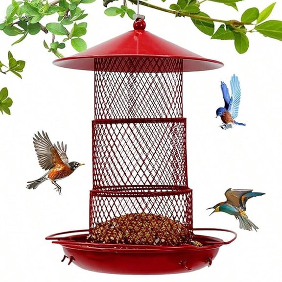 Squirrel-Proof Hanging Bird Feeder, Outdoor Metal Bird Feeder with 4.5Lb Large Capacity, Vibrant Red Design Attracts Cardinals, Strong Metal for All-Weather Outside, Easy to Clean & Fill
