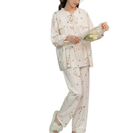 

Homgro Women s 2 Piece Lounge Set Viantage Victorian Sleepwear Autumn Bow Billowy Bottom Closed Classic Loungewear 263 Large
