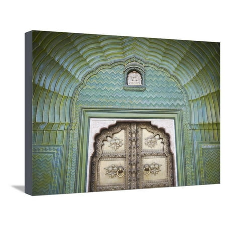 Green Gate in Pitam Niwas Chowk, City Palace, Jaipur, Rajasthan, India Stretched Canvas Print Wall Art By Ian