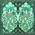 thumbnail image 1 of Ahgly Company Machine Washable Indoor Square Persian Turquoise Blue Traditional Area Rugs, 4' Square, 1 of 4