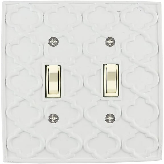 Meriville Moroccan 2 Toggle Wallplate, Double Switch Electrical Cover Plate, Off White