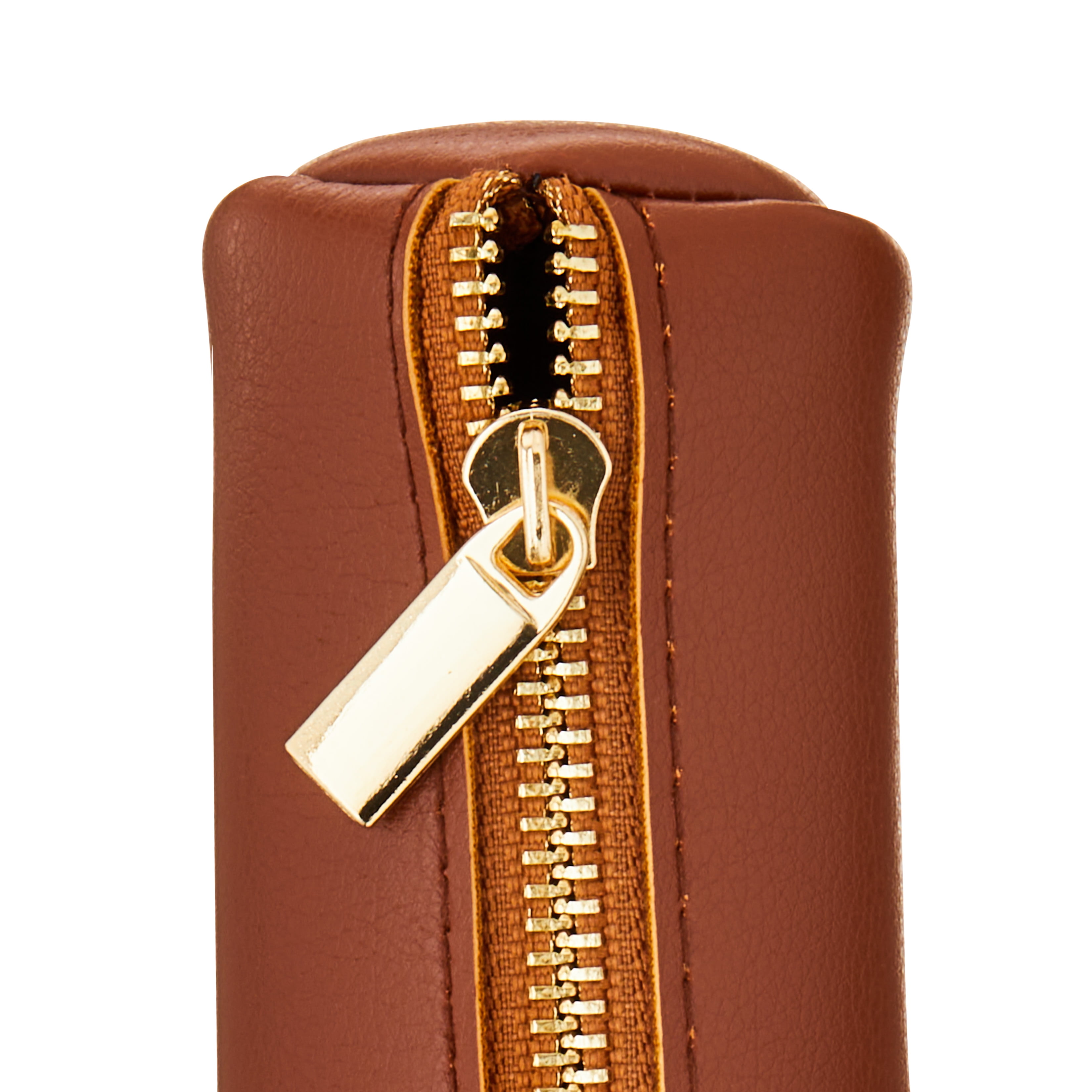 Pen + Gear Simulated Leather Pencil Pouch, Zipper Pull, Cognac Brown